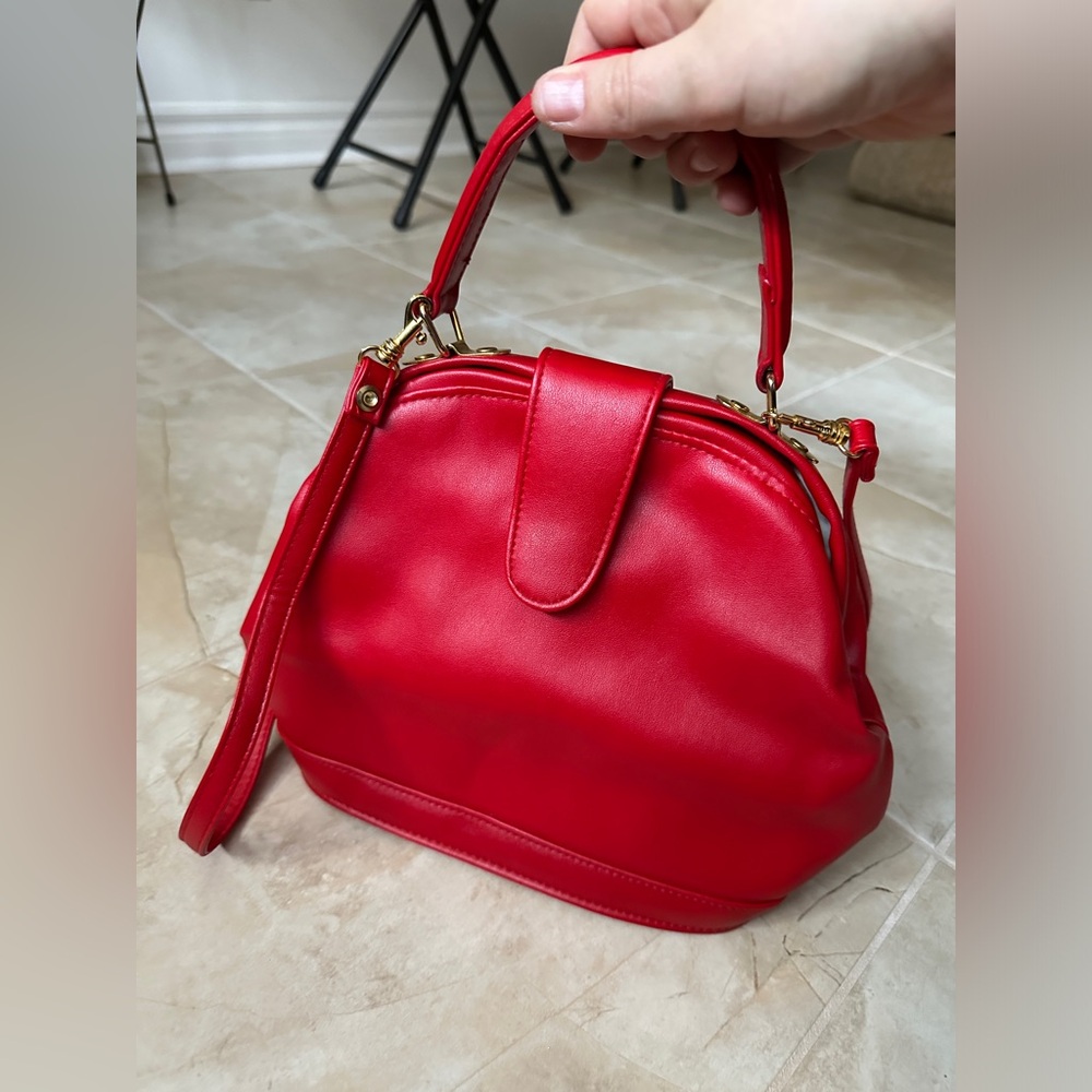 JR Ruby Red Faux Leather Top Handle/Crossbody Purse
